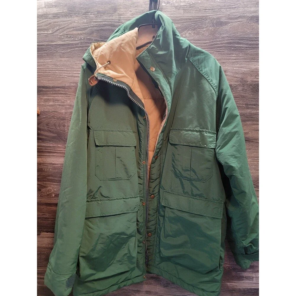 Vintage LL Bean Baxter State Parka Jacket Mens Large USA Made Hooded Coat Green